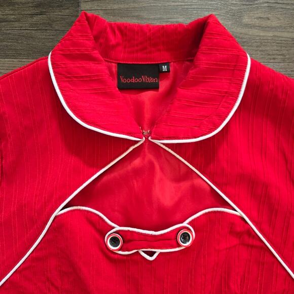 Voodoo Vixen Vintage Retro Cap Sleeve Swing Dress Red White M - Picture 3 of 10